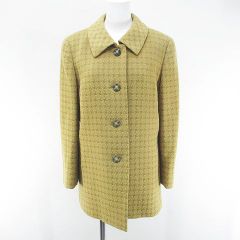 ユキトリイ YUKI TORII 千鳥格子柄 ジャケット ミディアム丈 11 ベージュ系 日本製 ポケット アンゴラ 毛 ウール 裏地