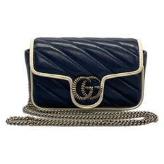 GUCCI グッチ ショルダーバッグ GGマーモント 574969 ネイビー×白 チェーンショルダー レザー