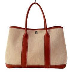 HERMES エルメス トートバッグ ガーデンパーティTPM エクリュ×ブラウン シルバー金具