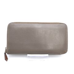 HERMES 헤르메스 아자프 롱 シルクイン 長財布 ラウンドファスナー エプソン レザー エトゥープ系 グレージュ ピンク シルク レディース シルバー金具 중고