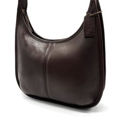 良品 COACH コーチ エルゴ ショルダーバッグ ダークブラウン レザー 本革 ワンショルダー Y2K ergo hobo bag brown leather curved silhouette 肩掛け 三日月型 ロゴチャーム レディース