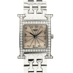 エルメス Hウォッチ ダイヤベゼル HH1.230 シルバー文字盤腕時計 レディース