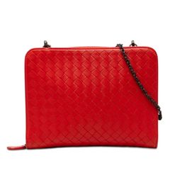 ボッテガヴェネタ イントレチャート 斜めかけ チェーン ショルダーバッグ レッド レザー レディース BOTTEGAVENETA【1-0274948】