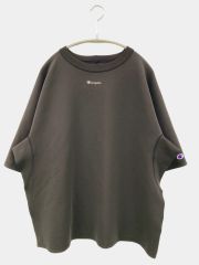 Champion チャンピオン Tシャツ カットソー L ブラック ワンポイント ミドル丈 半端袖 クルーネック 丸首 メンズ