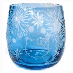 중고 グラス キャラクター キティ 水色 花火柄丸底切子グラス2 「ハローキティ」