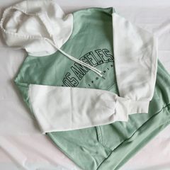 A1025 SHEIN 뒤 기모 후드 파커 올리브색과 흰색색