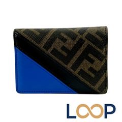 フェンディ ■美品■ ズッカ カードケース 名刺入れ 二つ折りレザー ブラウン ブルー 箱 【705991】11