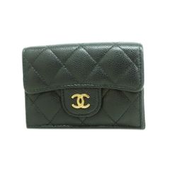 シャネル Chanel シャネル 三つ折り財布 マトラッセ キャビアスキン ブラック シャンパンレディース