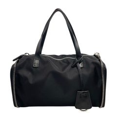 ☆プラダ ハンドバッグ フォルダブル ミニダッフルバッグ 1TT348_2ZRY_F0002 Re-Nylon ナイロン レザーロゴ ブラック シルバー金具 PRADA