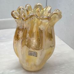 810 S07943 アートガラス 花瓶 フラワーベース オーロラ 花入 イエロー ホワイト マーブル模様 花器 置物