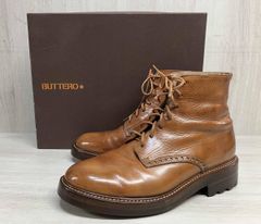 BUTTERO ブッテロ B4927 レザー シボ革 USED加工 イタリア製 ブラウン メンズ EU40 箱あり ブーツ アンクル丈