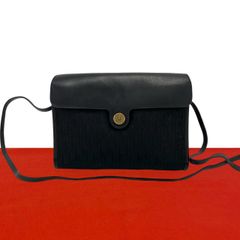 極 美品 Christian Dior ディオール ヴィンテージ トロッター 柄 ロゴ 金具 レザー 本革 キャンバス ショルダーバッグ ブラック 91075