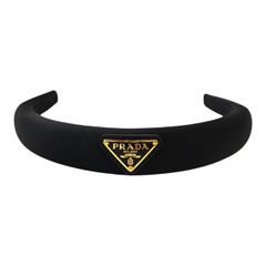 PRADA プラダ 三角ロゴ付き カチューシャ ナイロン カチューシャ 黒×金 管理番号：11869