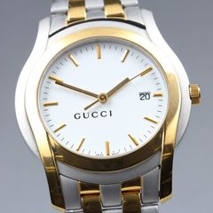 グッチ GUCCI 5500XL クオーツ メンズ 稼働品 デイト ホワイト文字盤