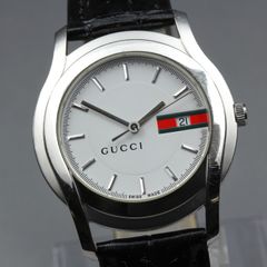 グッチ GUCCI 5500XL クオーツ メンズ 稼働品 デイト ホワイト文字盤