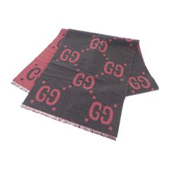 グッチ GUCCI GGジャガードスカーフ 558007_3G636_1272 マフラー ウール シルク グレー ピンク レディース ユニセックス 중고 Aランク