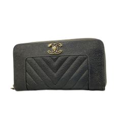 シャネル Chanel シャネル 長財布 シェブロン キャビアスキン ブラック レディース