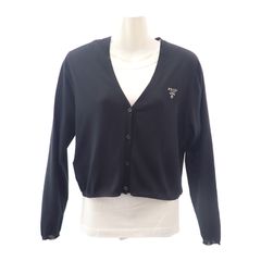 プラダ PRADA シルク カーディガン シルク コットン ポリエステル ブラック 44 レディース 透け感【中古】【Aランク】