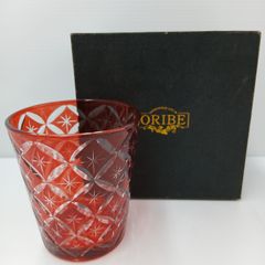 ORIBE 切子 ロックグラス 赤 切子グラス 伝統の器/K-2670