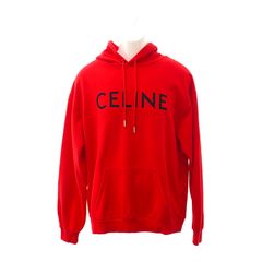 セリーヌ CELINE ルーズ フーディー サイズL 2Y321670Q パーカー プルオーバー コットン レッド 赤 メンズ【中古】【Aランク】