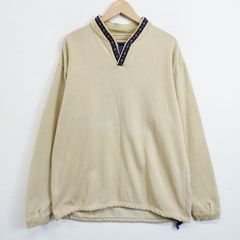 90s USA製 alf アルフ スウェット トレーナー プルオーバー チロリアンテープ 裏起毛 ドローコード サムホール 古着 VINTAGE ベージュ M J678