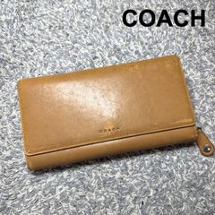 COACH 코치 긴 지갑 가죽 탄 카멜 패스너 플랩