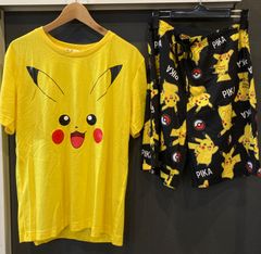 26010120 新品 미사용 aimerfeel エメフィール 포켓몬 피카츄 半袖Tシャツ ショートパンツ ホームウエア 上下セット ブラック M 男女兼用サイズ タグ付き