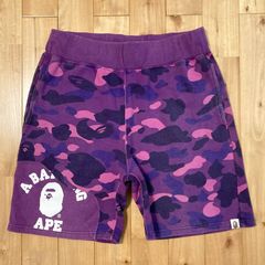 BAPE カレッジロゴ スウェット ハーフパンツ Mサイズ a bathing ape Purple Camo Sweat Shorts エイプ ベイプ アベイシングエイプ 迷彩 y62
