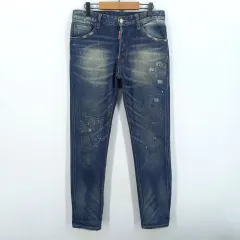 DSQUARED2 ディースクエアード2 メンズ ペインティング ボタンフライ デニムパンツ インディゴ (HU48002)