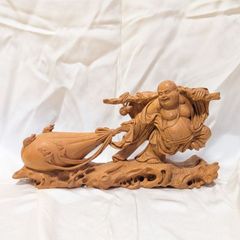 細工彫 置物 縁起物 木彫 七福神 笑顔仏 金運、お守り、風水