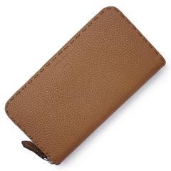 フェンディ 8M0299 セレリア ローマンレザー モウ ブラウン ラウンドファスナー ジップ 長財布 シルバー金具 FENDI（新品・未使用品）