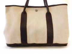 エルメス ■ トートバッグ ガーデンパーティPM トワルアッシュ ブラウン シルバー金具 □H刻印 レディース HERMES□8E8J