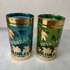 【レトロ・昭和グラス】MIYAZAKI 宮崎土産 ペアグラス 2点セット（ブルー＆グリーン）昭和レトロ　ご当地グラス　宮崎県