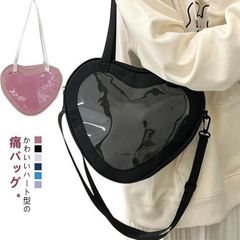 トートバッグ ショルダーバッグ クリアバッグ 痛バッグ 推しバッグ 見せバッグ オタクバッグ ハート型 透明窓 小さめ かわいい 斜め掛け 肩掛け 缶バッジ 推し活