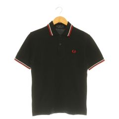 フレッドペリー FRED PERRY 半袖 ポロシャツ カットソー ロゴ刺繍 鹿の子 ライン 36 ブラック レッド ホワイト /ES ■OS