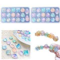 Ever garden レジン 보석 타원 물방울 실리콘 몰드 피어싱 귀걸이 헤어 액세서리 목걸이 액세서리 부품 분리형 키트 도구 물방울 드롭 원형 사각형 직사각형 사각형 다이아몬드 광석 보석 2장 세트 0