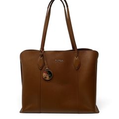 nr/10.20/4 FURLA フルラ レザー トートバッグ ブラウン チャーム付 A4対応 ハンドバッグ ビジネスバッグ 通勤 通学 本革