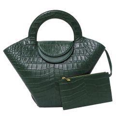 ボッテガ・ヴェネタ BOTTEGAVENETA バッグ レディース ブランド ハンドバッグ レザー ドール グリーン 型押しクロコ 個性的 おしゃれ 【中古】