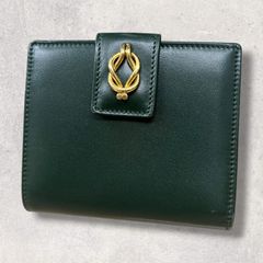 GUCCI グッチ がま口 二つ折り財布 ダークグリーン 深緑 レザー 本革 ゴールド金具 ヴィンテージ オールドグッチ コンパクトウォレット レディース 035.904.0527