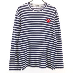 PLAY COMME des GARCONS プレイ 꼼데가르송 日本製 ボーダー柄 長袖 Tシャツ M ネイビー ロンT レディース 古着