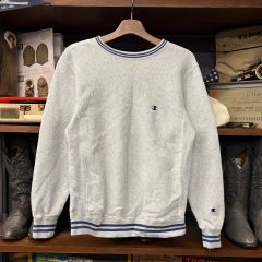 チャンピオン リバースウィーブ 単色タグ 復刻 ライン入り リブ スウェット N2982 刺繍ロゴ ウォームアップ クルーネック スウェットシャツ