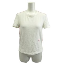 セリーヌ CELINE Tシャツ カットソー バックストライプ切替 半袖 クルーネック ロゴ刺繍 XS 白 ホワイト 赤 レッド /NP ■GY50