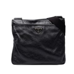 プラダ 三角ロゴプレート 斜め掛け ショルダーバッグ クロスボディ 2VH019 ブラック レザー レディース PRADA【1-0289911】