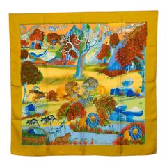 エルメス カレ90 Nuba Mountain ヌバ マウンテン スカーフ 大判スカーフ イエロー系 マルチカラー シルク レディース HERMES【1-0292721】