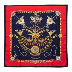 エルメス カレ90 Parures des Sables 砂漠のアクセサリー スカーフ 大判スカーフ ネイビー マルチカラー シルク レディース HERMES【1-0292761】