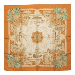 헤르메스 카레 90 Azvlejos 아즈레지오 스카프 대형 스카프 베이지 실크 여성 HERMES 1-0292774