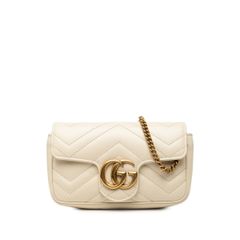 グッチ GGマーモント キルティング スーパーミニ チェーン ショルダーバッグ 476433 ホワイト レザー レディース GUCCI 1-0292852