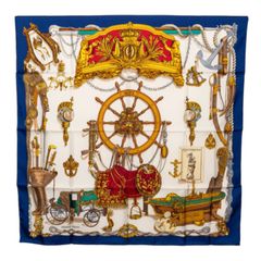 エルメス カレ90 MUSEE 海洋博物館 スカーフ 大判スカーフ ブルー系 マルチカラー シルク レディース HERMES【1-0293138】