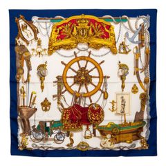 エルメス カレ90 MUSEE 海洋博物館 スカーフ 大判スカーフ ブルー系 ホワイト系 シルク レディース HERMES 1-0293159