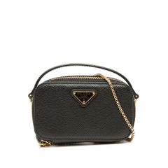 プラダ 三角ロゴプレート サフィアーノ チェーン ショルダー ミニポーチ ブラック レザー レディース PRADA【222-95426】
